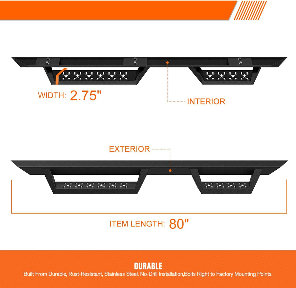 2.75' Black Drop Side Steps Nerf Bars Running Boards Compatible with 07-19 Chevy Silverado/GMC Sierra Extended Cab (Pair)