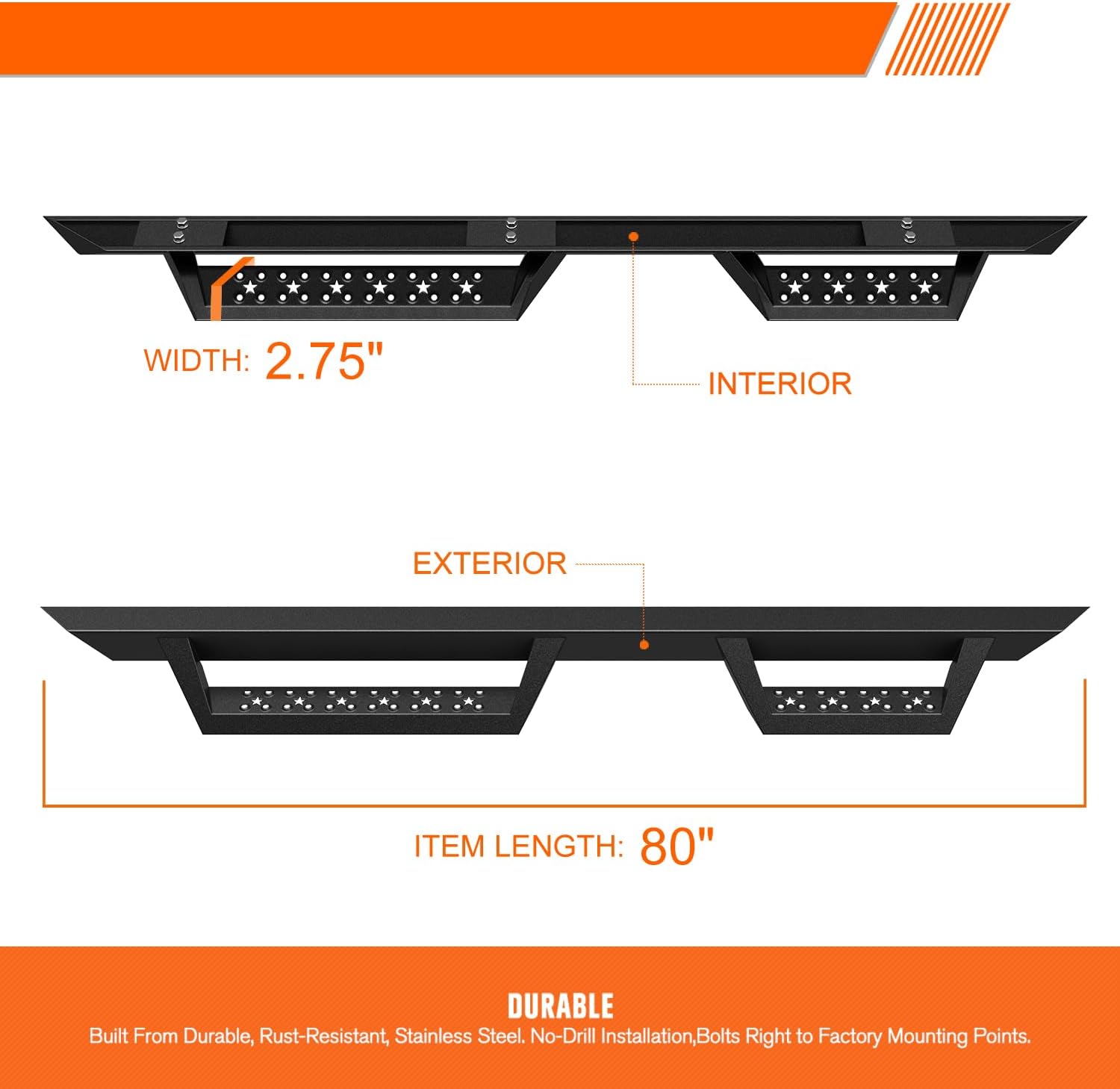 2.75' Black Drop Side Steps Nerf Bars Running Boards Compatible with 07-19 Chevy Silverado/GMC Sierra Extended Cab (Pair)