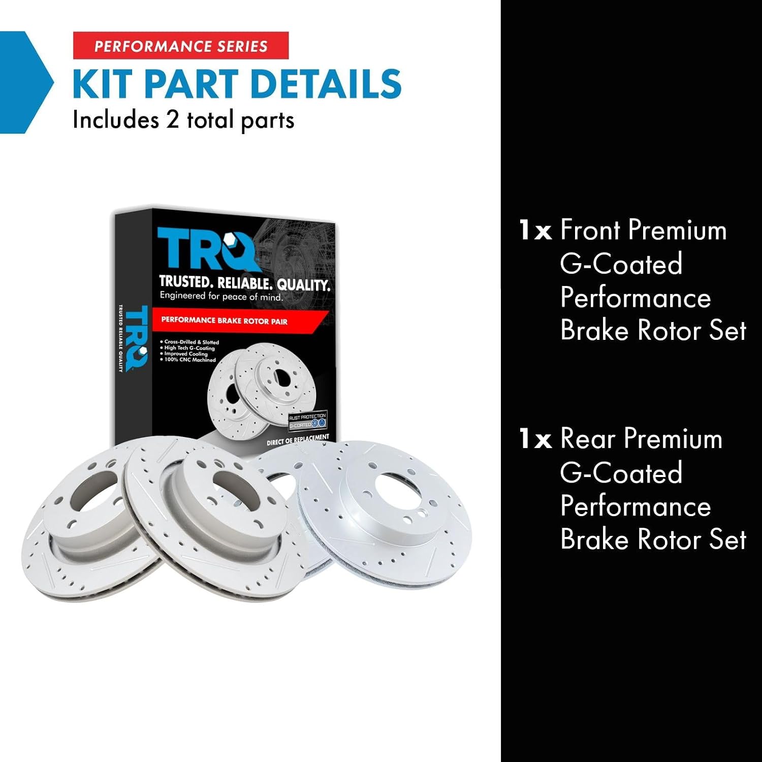 TRQ Performance Front and Rear Brake Rotor Set G Coated Drilled and Slotted Compatible with 1999-2000 BMW 323i 2000 323Ci 1999-2000 328i 2000 328Ci 2001-2006 325Ci 2001-2005 325i