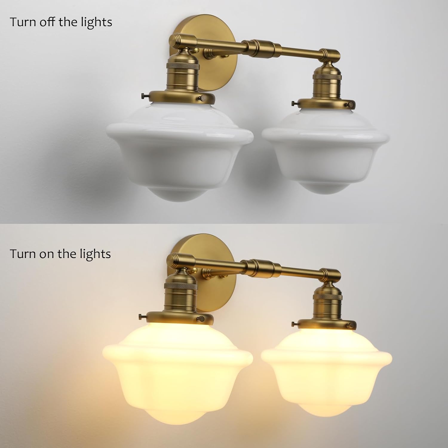 Pathson 2-Lights Milk White Glass Wall Sconce Lights, Modern Classic Wall Vanity Lighting for Living Room Bathroom Bedroom