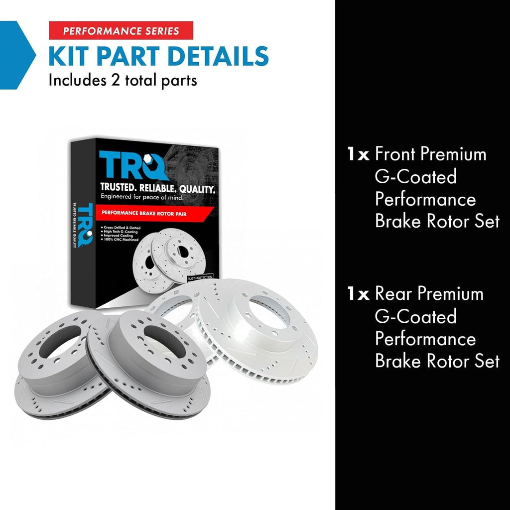 TRQ Performance Front and Rear Brake Rotor Set G Coated Drilled and Slotted Compatible with 2003-2009 Toyota 4Runner 2007-2009 FJ Cruiser