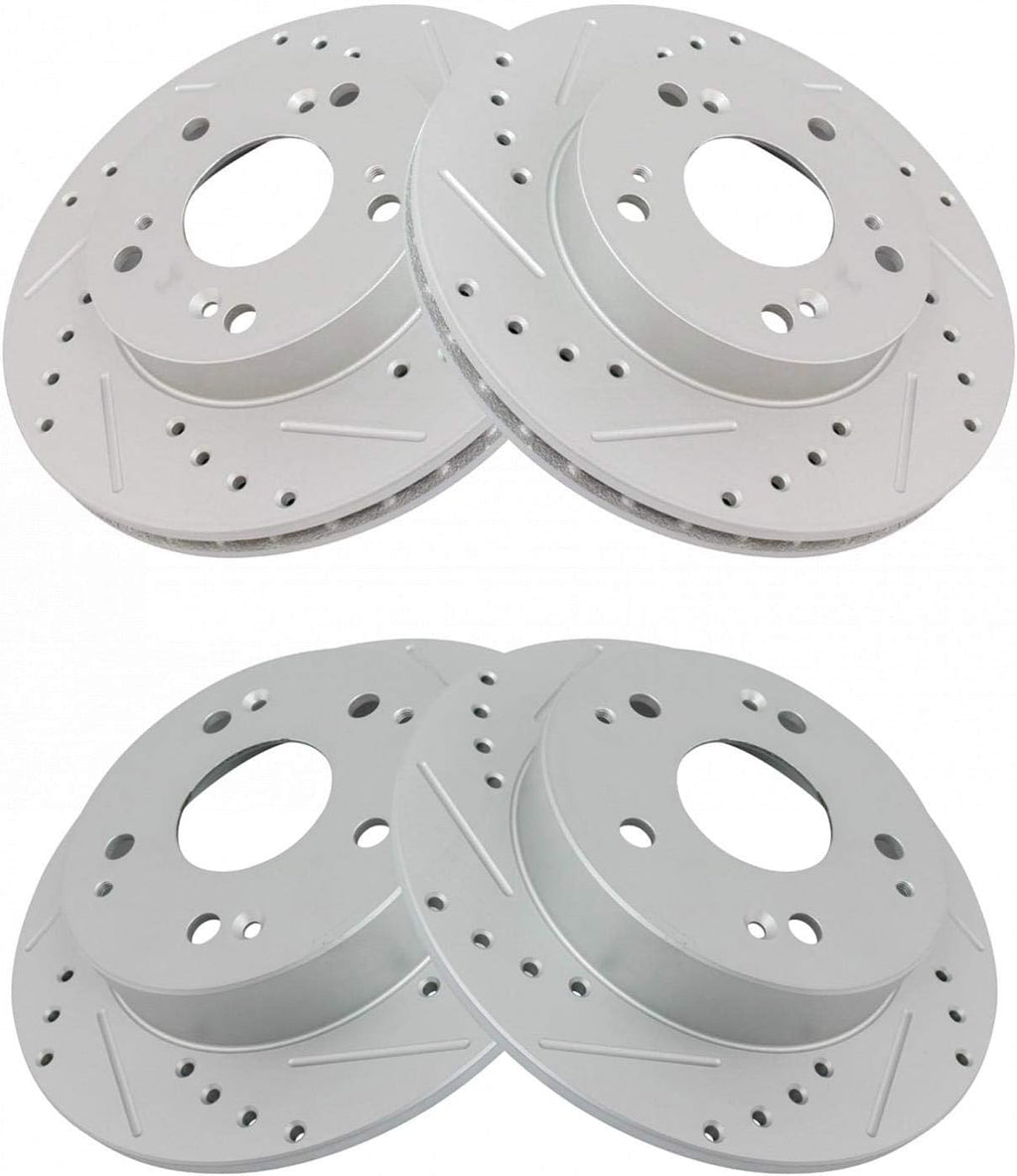 TRQ Performance Front and Rear Brake Rotor Set G Coated Drilled and Slotted Vented Solid Compatible with 2002-2006 Acura RSX