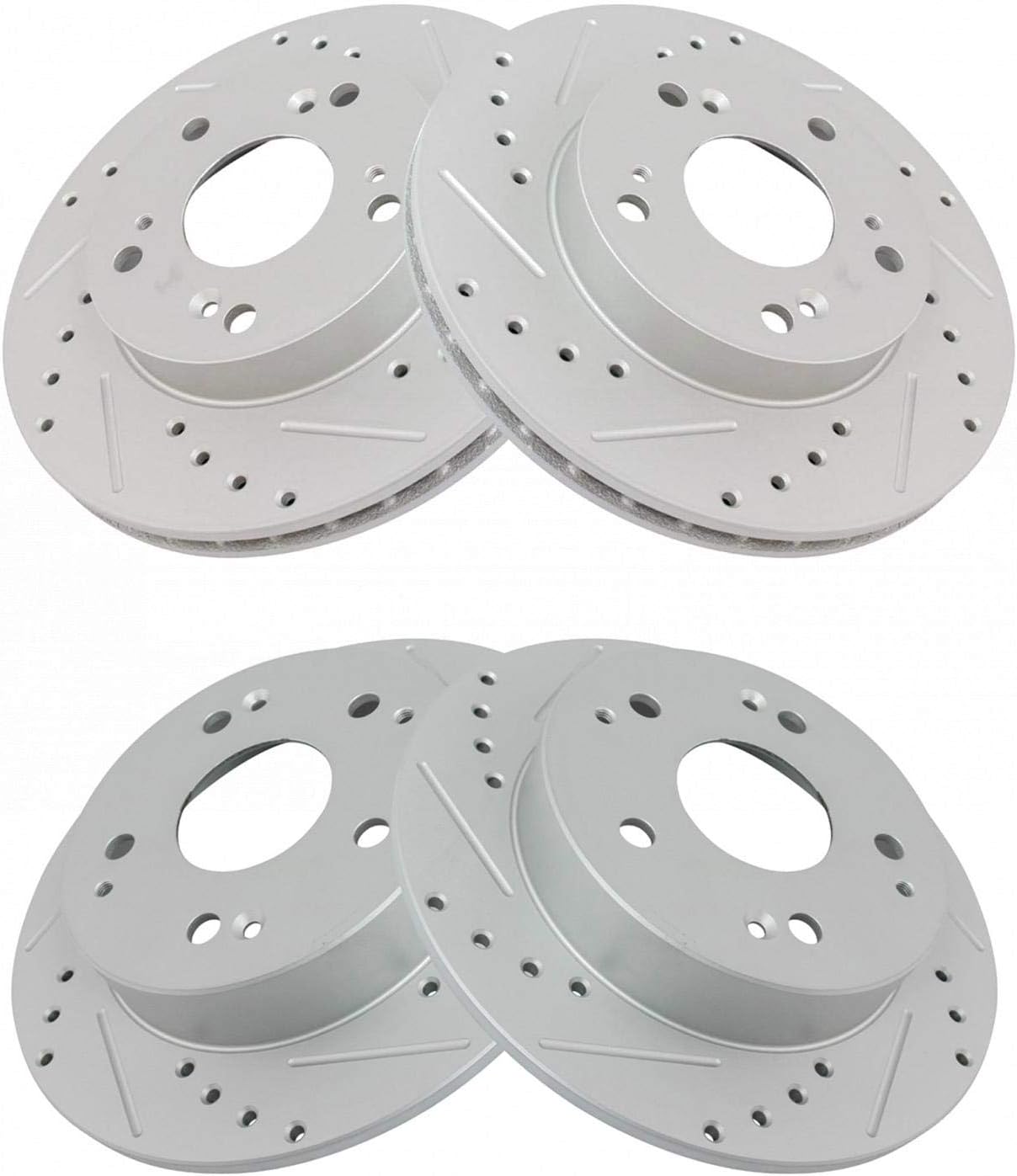 TRQ Performance Front and Rear Brake Rotor Set G Coated Drilled and Slotted Vented Solid Compatible with 2002-2006 Acura RSX