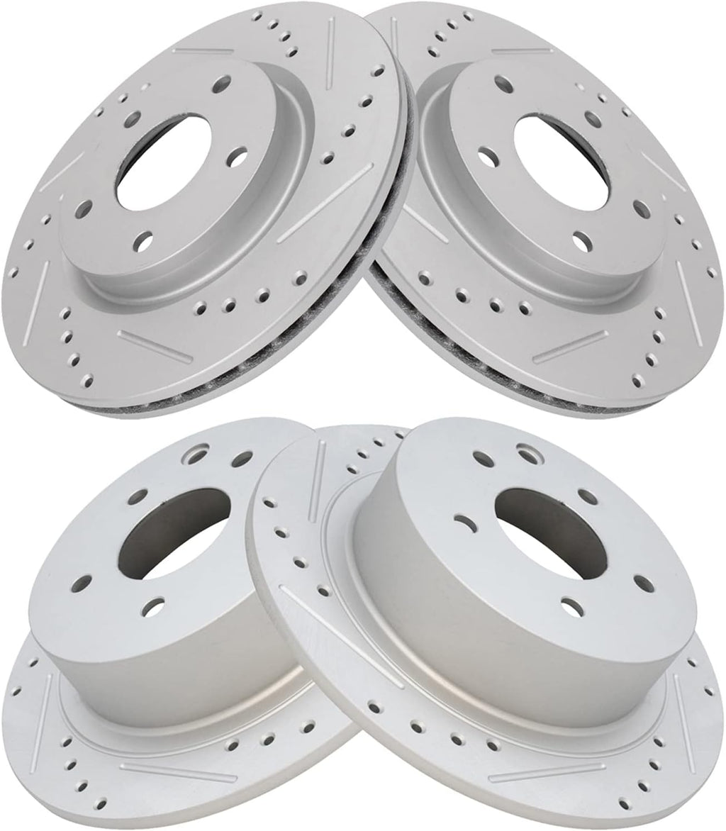 TRQ Performance Front and Rear Brake Rotor Set G Coated Drilled and Slotted Compatible with 2013-2019 Nissan Sentra