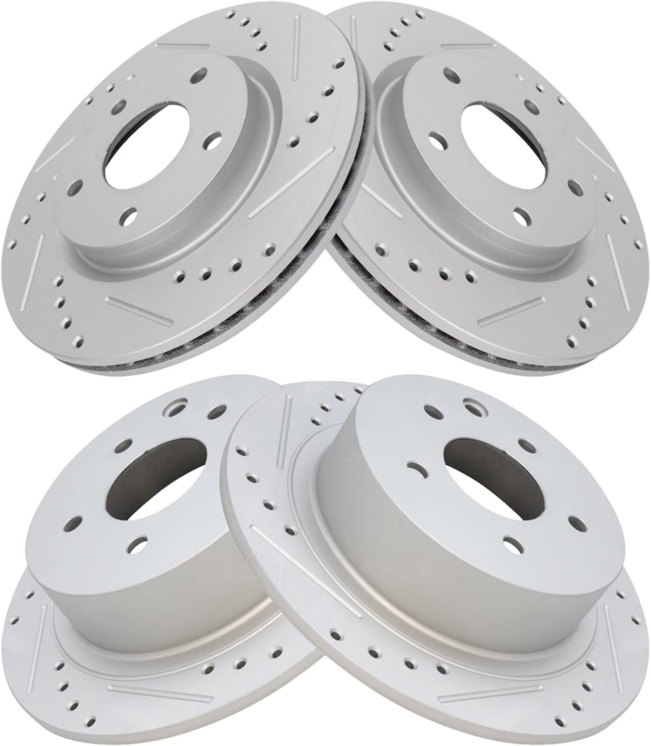 TRQ Performance Front and Rear Brake Rotor Set G Coated Drilled and Slotted Compatible with 2013-2019 Nissan Sentra
