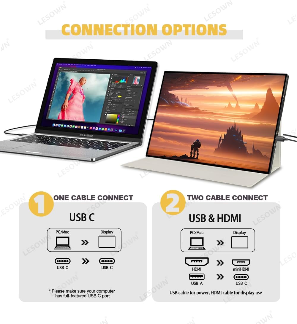 QHD 2.5K Portable Monitor 16 inch 2560x1600 USB Type-C HDMI 500Nits High Brightness Gaming Ultra Wide Gamer Display with Speakers Secondary Monitor for Laptop PC Phone Mac (2.5K 144Hz No Touch)