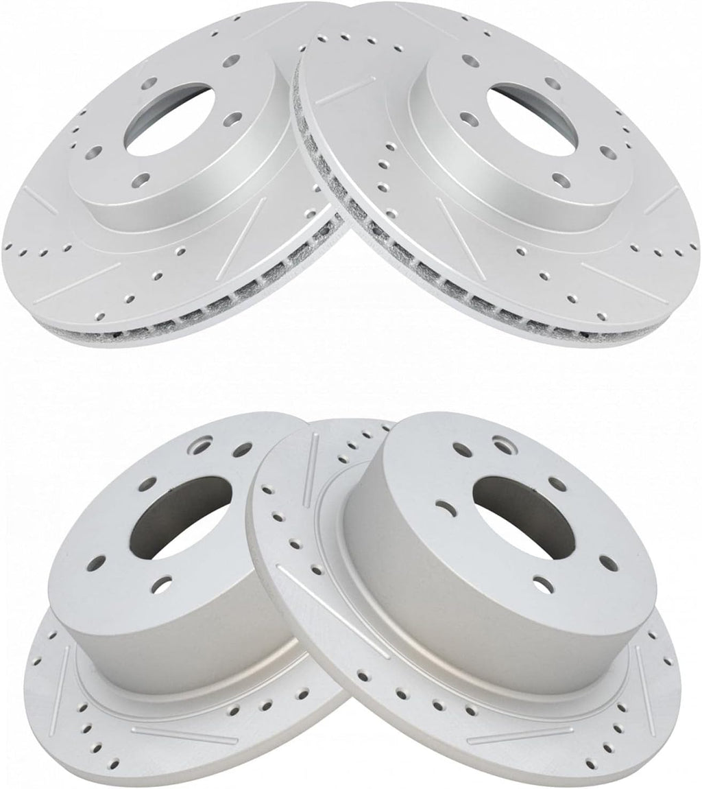TRQ Performance Front and Rear Brake Rotor Set G Coated Drilled and Slotted Compatible with 2002-2006 Nissan Altima