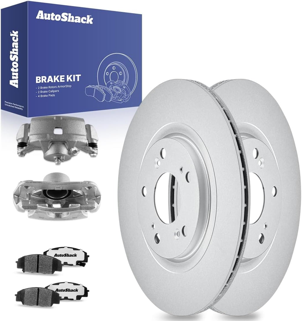 AutoShack Front Brake Rotors, Ceramic Pads & Calipers for Honda & Acura, Civic 2006-2011 RSX 2002-2006, FWD L4 2.0L - Coated - ArmorStop - 11.8' (299.8 mm), 5-Lug