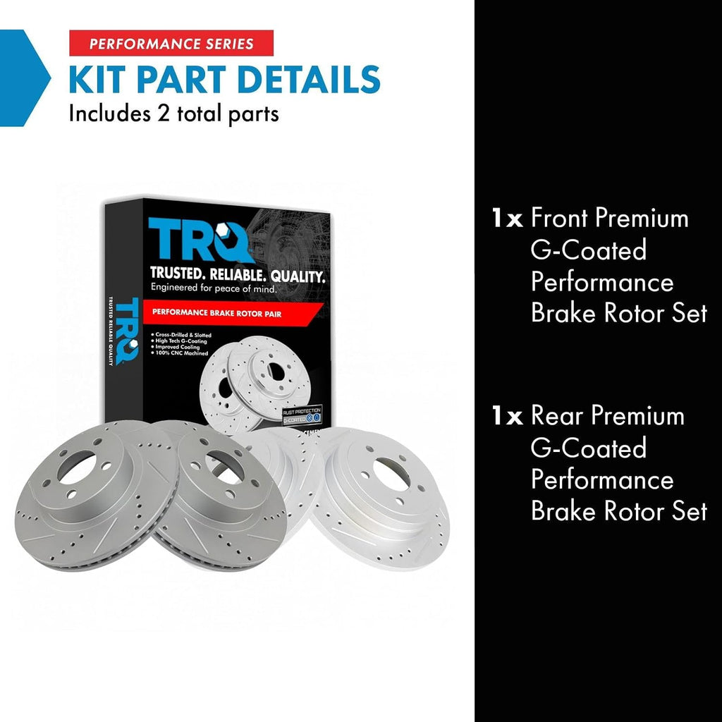TRQ Performance Front and Rear Brake Rotor Set G Coated Drilled and Slotted Compatible with 2003 Ford Explorer Sport 2003-2005 Explorer Sport Trac