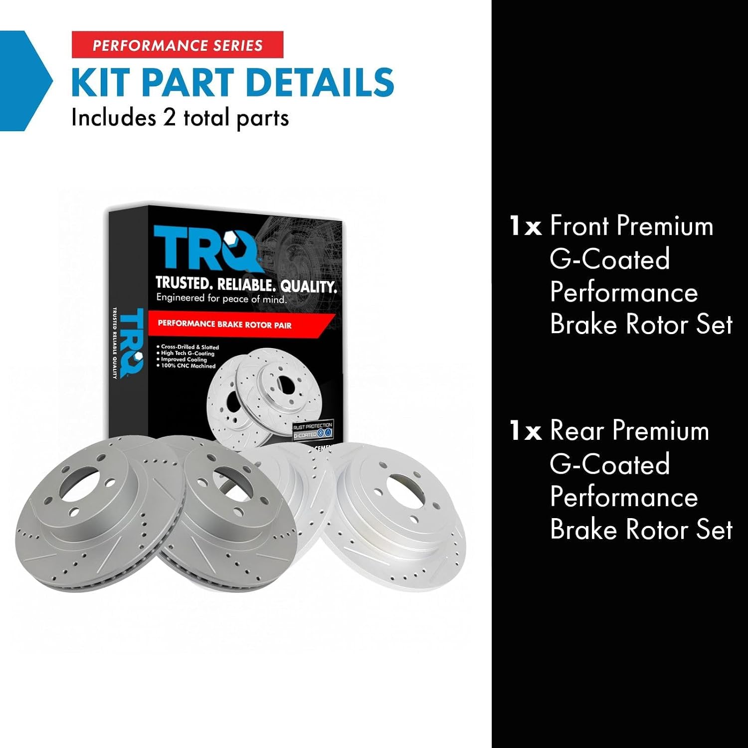 TRQ Performance Front and Rear Brake Rotor Set G Coated Drilled and Slotted Compatible with 2003 Ford Explorer Sport 2003-2005 Explorer Sport Trac