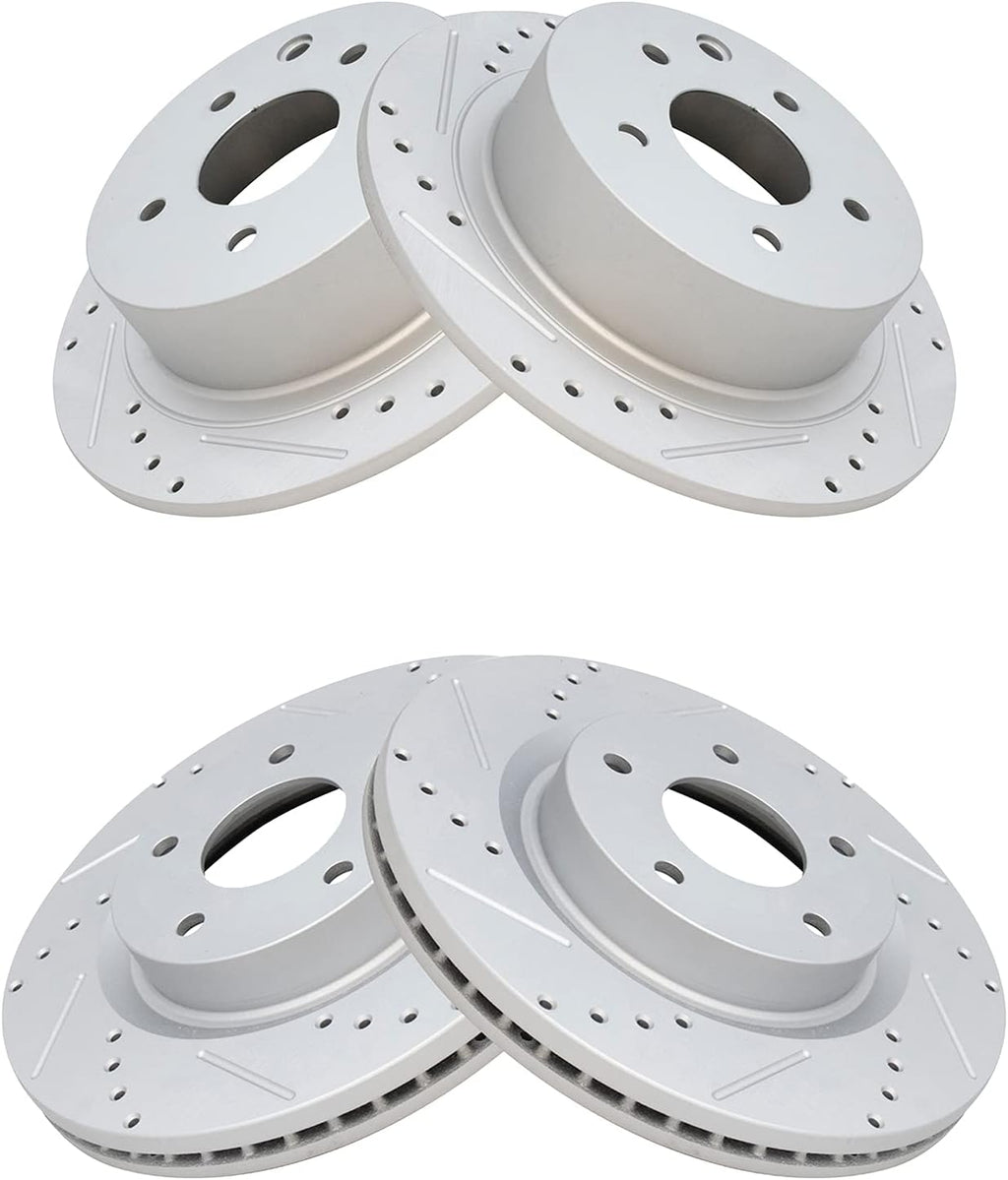 TRQ Performance Front and Rear Brake Rotor Set G Coated Drilled and Slotted Compatible with 2007-2024 Nissan Altima