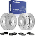 AutoShack Front & Rear Brake Rotors & Premium Pads for Honda, Civic 2006-2011, FWD L4 1.8L - Coated Drilled & Slotted - Silver Matte Finish - TurboGuard