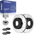 AutoShack Front Brake Rotors, Ceramic Pads & Calipers for Honda, Civic 2006-2011, FWD L4 1.3L - E-Coated Drilled & Slotted - ShadowGuard - 10.31' (261.9 mm), 5-Lug