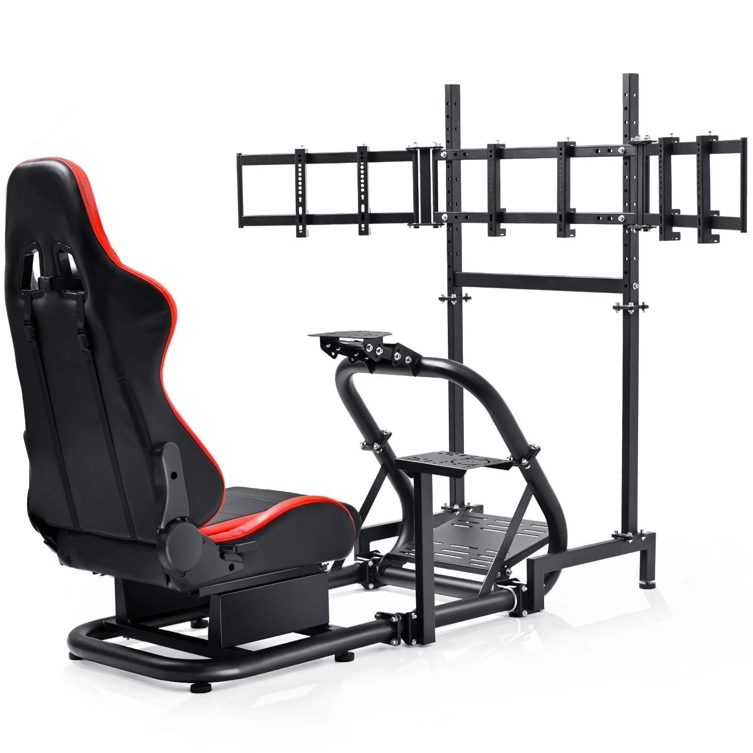 Dardoo Racing Simulator Cockpit with Triple Monitor Stand and Red Seat Fit for Logitech/Thrustmaster/Fanatec T500RS TX G29 G920 G923 CSL-DD, No Steering Wheel,Pedal,Handbrake