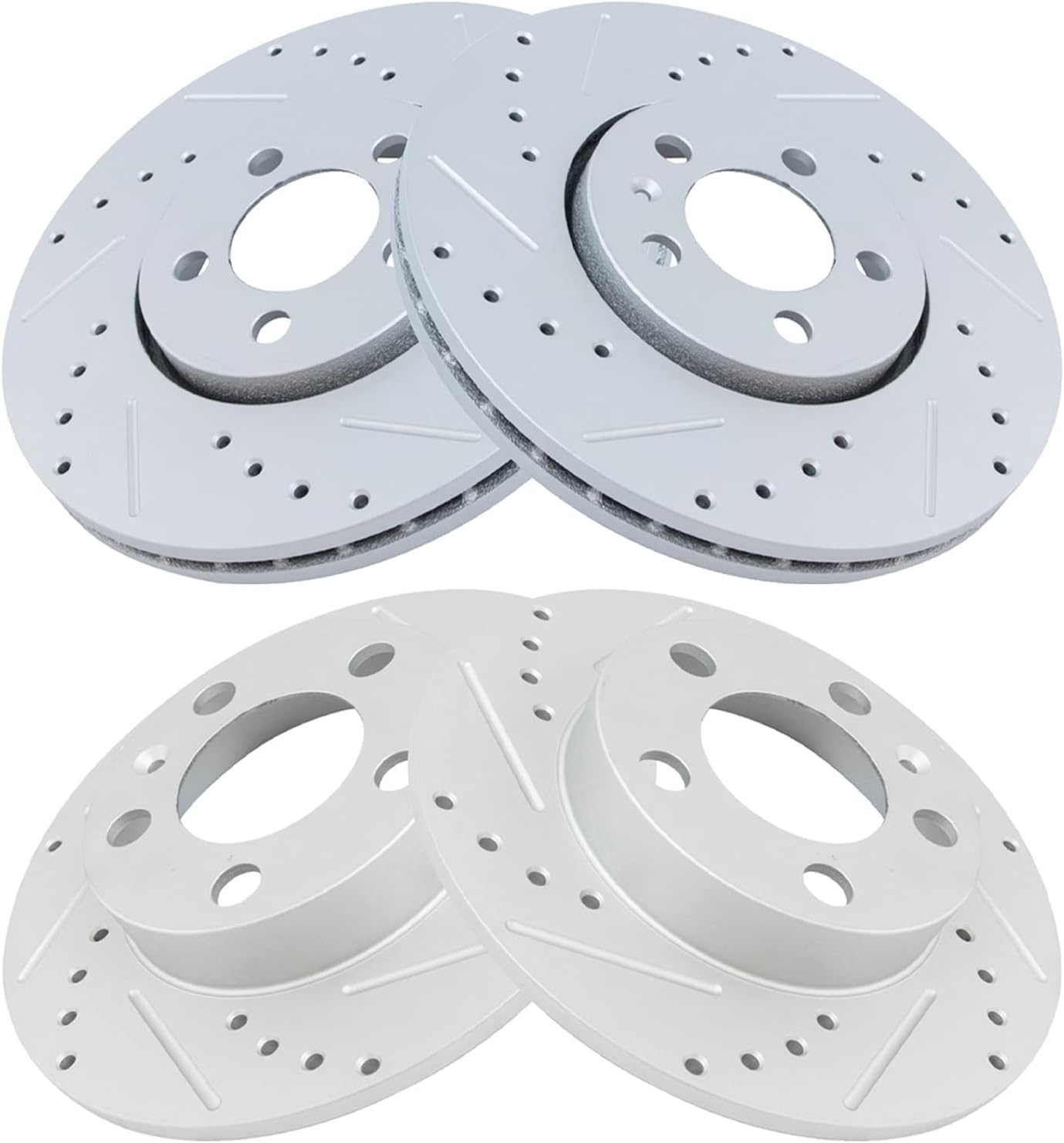 TRQ Performance Front and Rear Brake Rotor Set G Coated Drilled and Slotted Compatible with 1999-2010 Volkswagen Beetle 1999-2006 Golf 1999-2005 Jetta