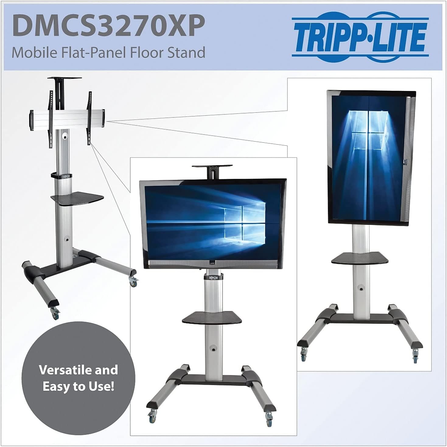 Tripp Lite Mobile TV Monitor Flat-Panel Floor Stand Cart Height-Adjustable LCD 32-70' Display (DMCS3270XP), Black