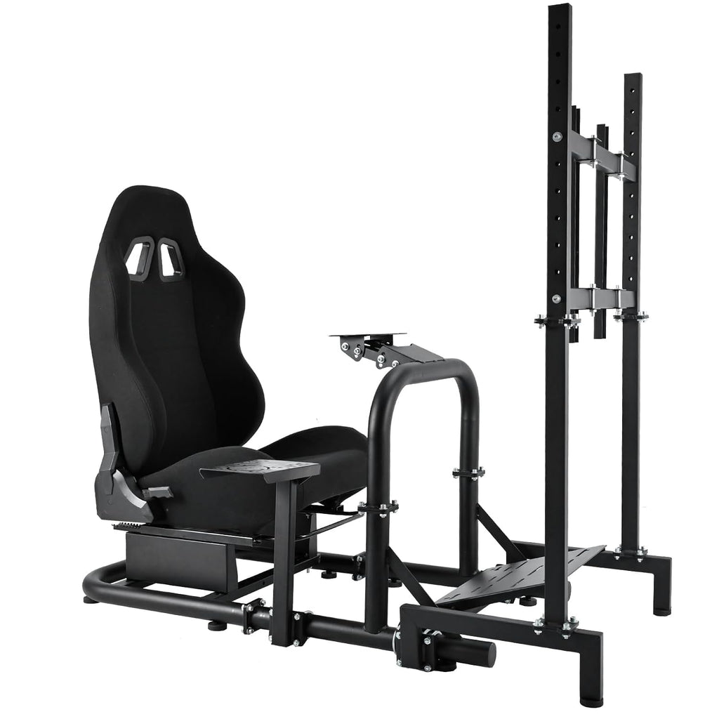 Supllueer Racing Simulator Cockpit Black Seat Stand with Black Seat and Monitor Mount Fit for Logitech G923 G29 G920, for Thrustmaster T248 T300,Excluding Steering Wheel Shift Lever Pedal Display
