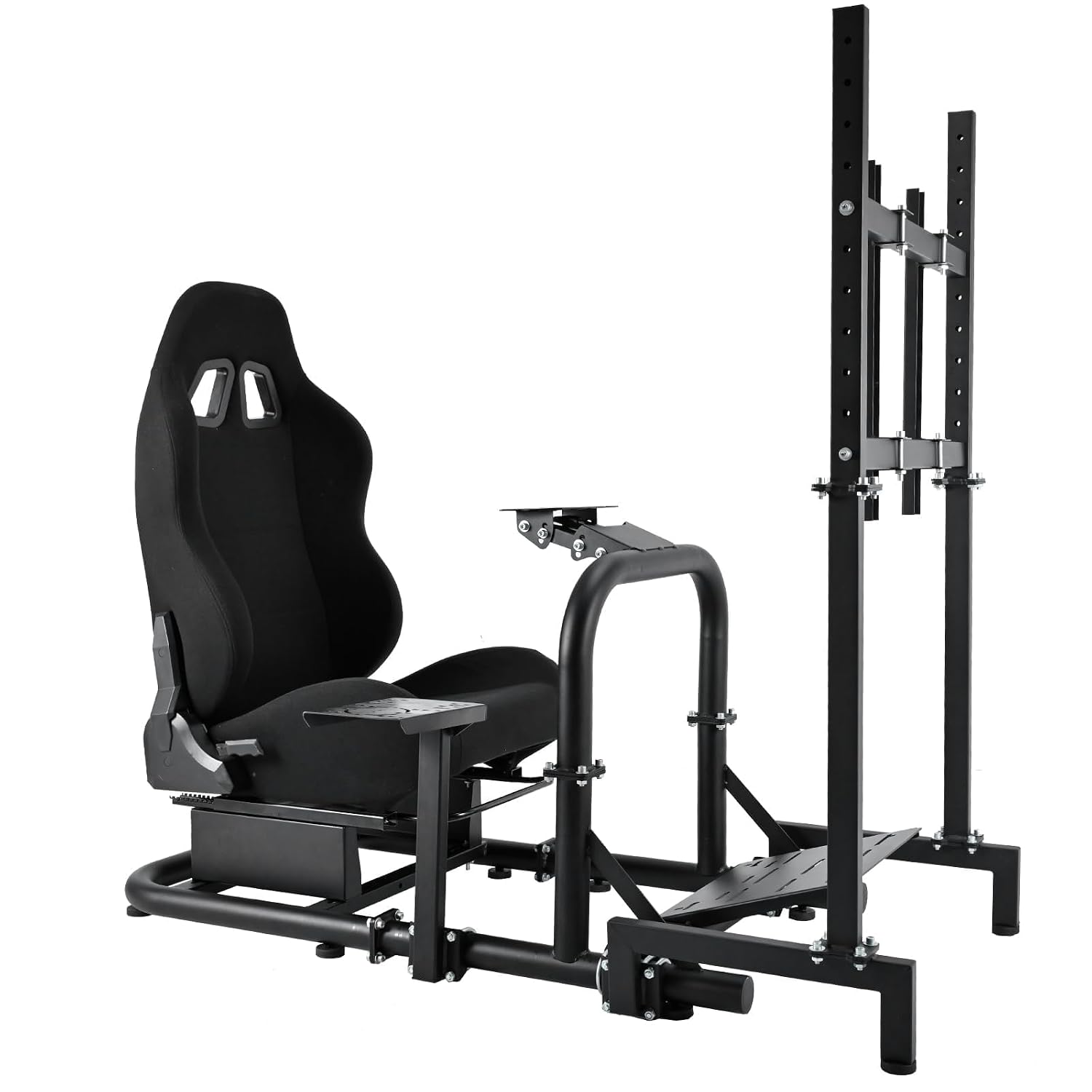 Supllueer Racing Simulator Cockpit Black Seat Stand with Black Seat and Monitor Mount Fit for Logitech G923 G29 G920, for Thrustmaster T248 T300,Excluding Steering Wheel Shift Lever Pedal Display
