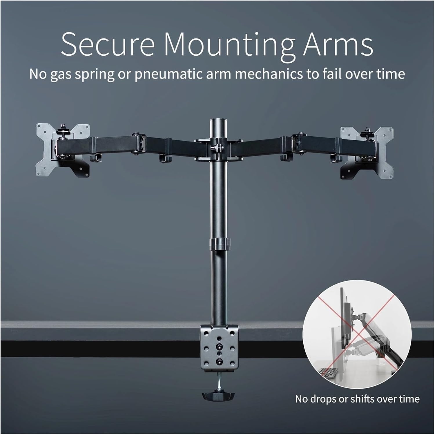 Black Dual Monitor Desk Stand Adjustable Bracket Fits Screens Up to 30 Inches