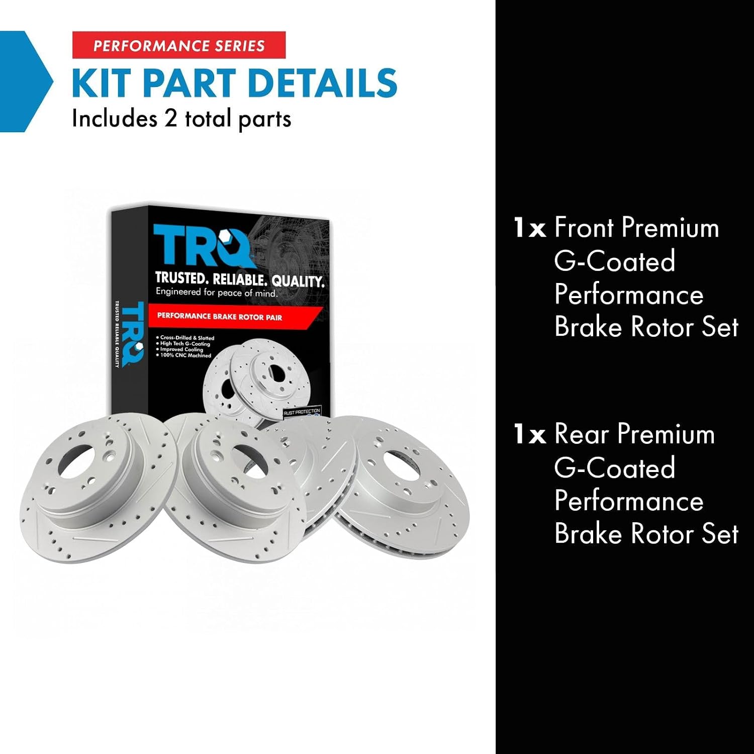 TRQ Front and Rear Performance Brake Rotors Set Premium G-Coated Cross Drilled & Slotted Compatible with 2002-2004 Honda CR-V