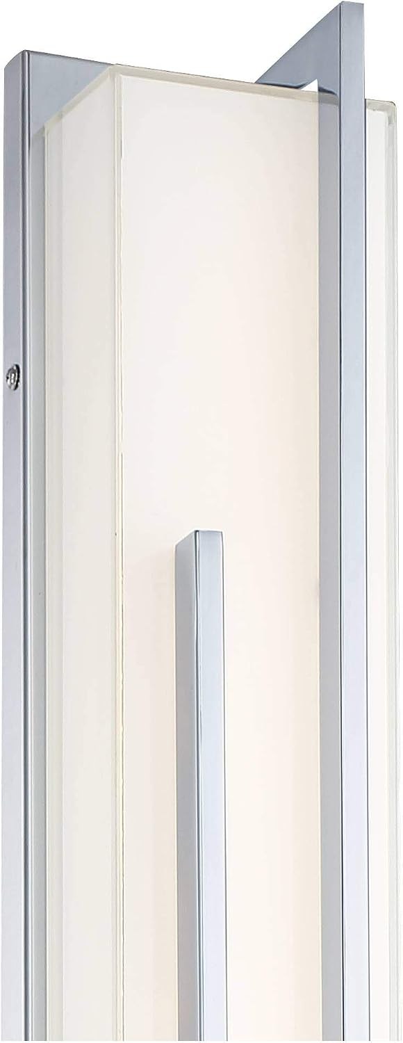 Possini Euro Design Jada Modern Wall Mount Light LED Chrome Silver Hardwired 33 3/4' Wide Light Bar Fixture Rectangular White Glass Shade for Bathroom Vanity Mirror House Home Room Decor