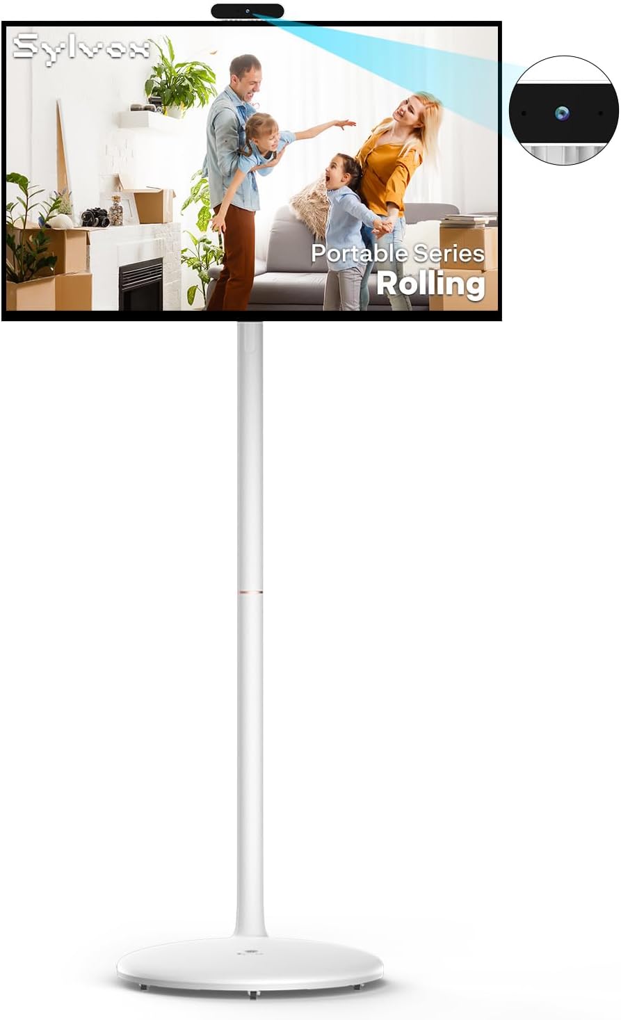 SYLVOX 32' Smart Rolling Display with Stand, Portable Touchscreen Monitor for Streaming TV Apps, Built-in 4-5H Battery, 1080P with 8MP Removable Webcam for Home, Office & Entertainment