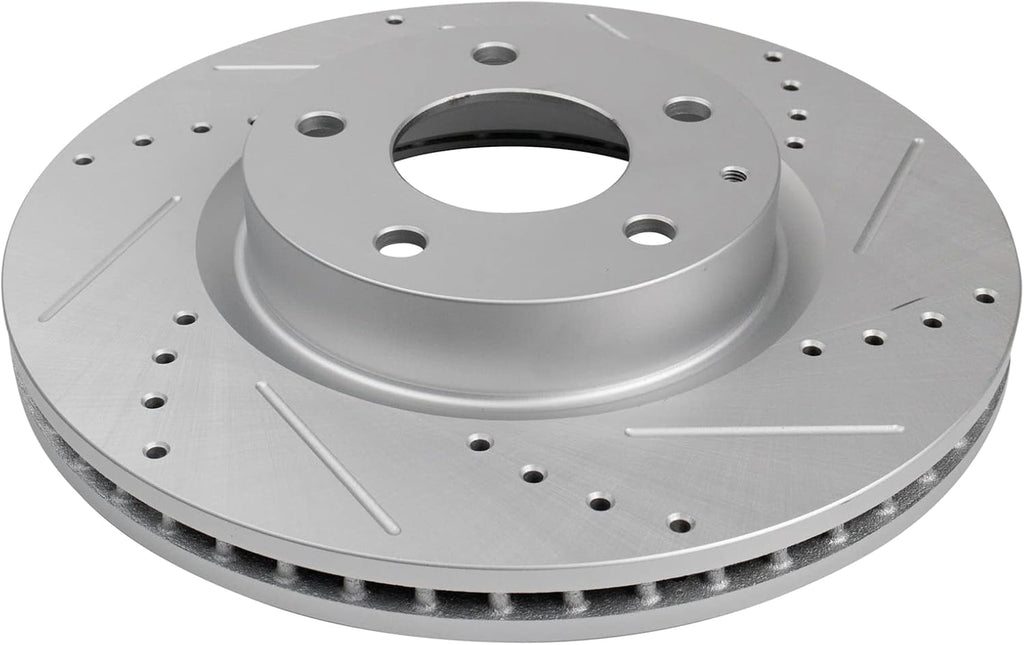 TRQ Performance Front and Rear Brake Rotor Set G Coated Drilled and Slotted Compatible with 2014-2018 Mazda 3 2019-2021 Mazda CX-3