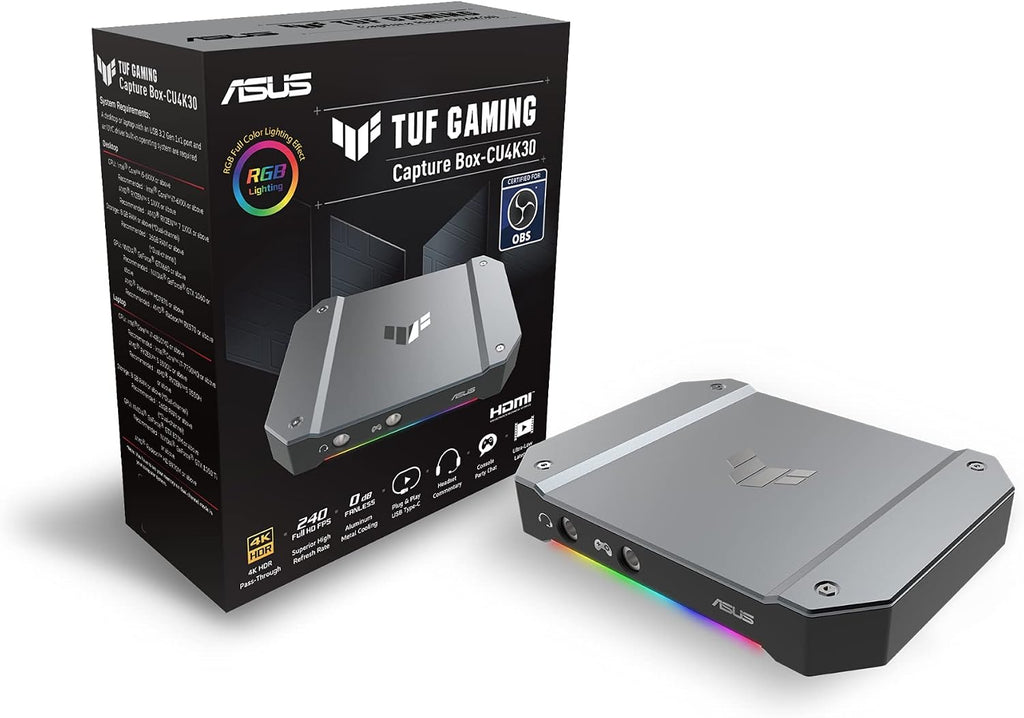 ASUS TUF Gaming Video Capture Card (CU4K30) 4K/2K/1080P 120 FPS & HDR Passthrough, Near-Zero Latency, Certified for OBS, USB 3.2, Plug & Play, Record & Stream with PC, PS5, Xbox, Switch