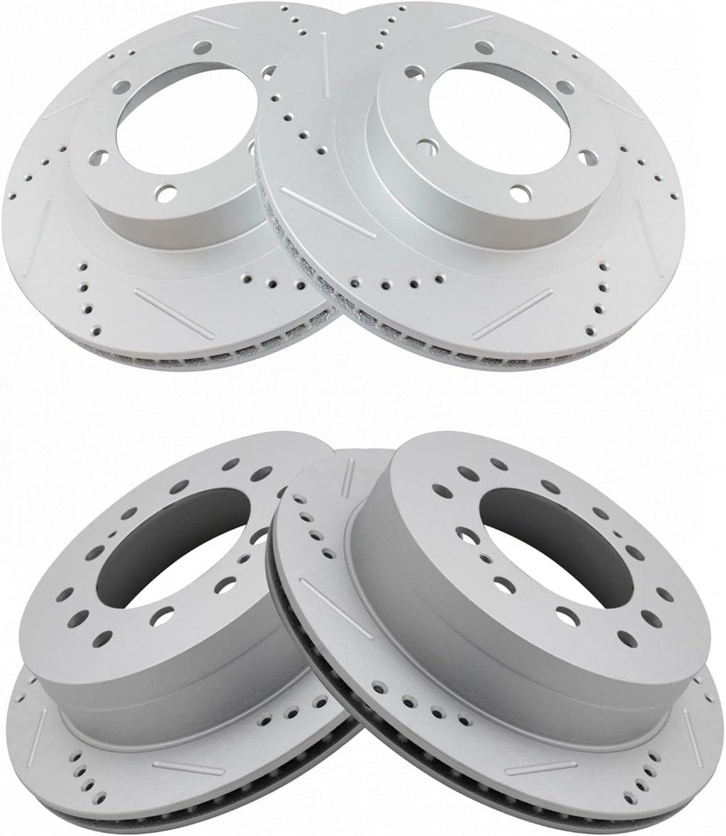 TRQ Front and Rear Brake Rotor Set G Coated Drilled and Slotted Compatible with 2003-2009 Lexus GX470 2003-2009 Toyota 4Runner