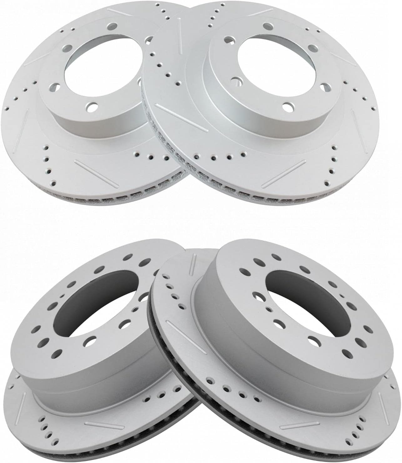 TRQ Front and Rear Brake Rotor Set G Coated Drilled and Slotted Compatible with 2003-2009 Lexus GX470 2003-2009 Toyota 4Runner