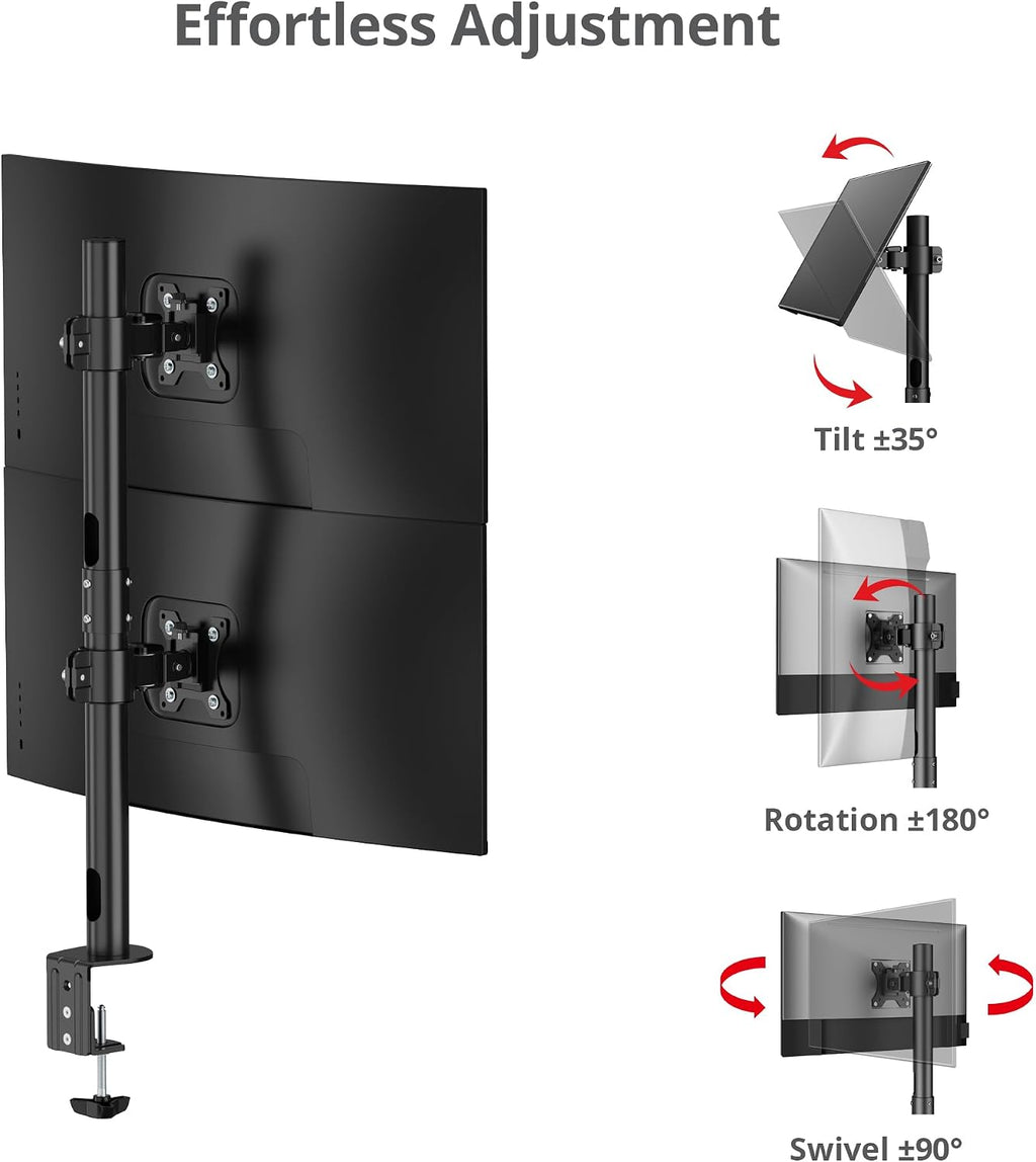 SIIG Dual Vertical Monitor Stand- Black, Fits 13-38' Screens- Up to 26.5 lbs- 31.5' Height Adjustable Pole- Quick-Release VESA- Cable Management -C-clamp/Grommet -VESA Plate 75/100(CE-MT5G11-S1)