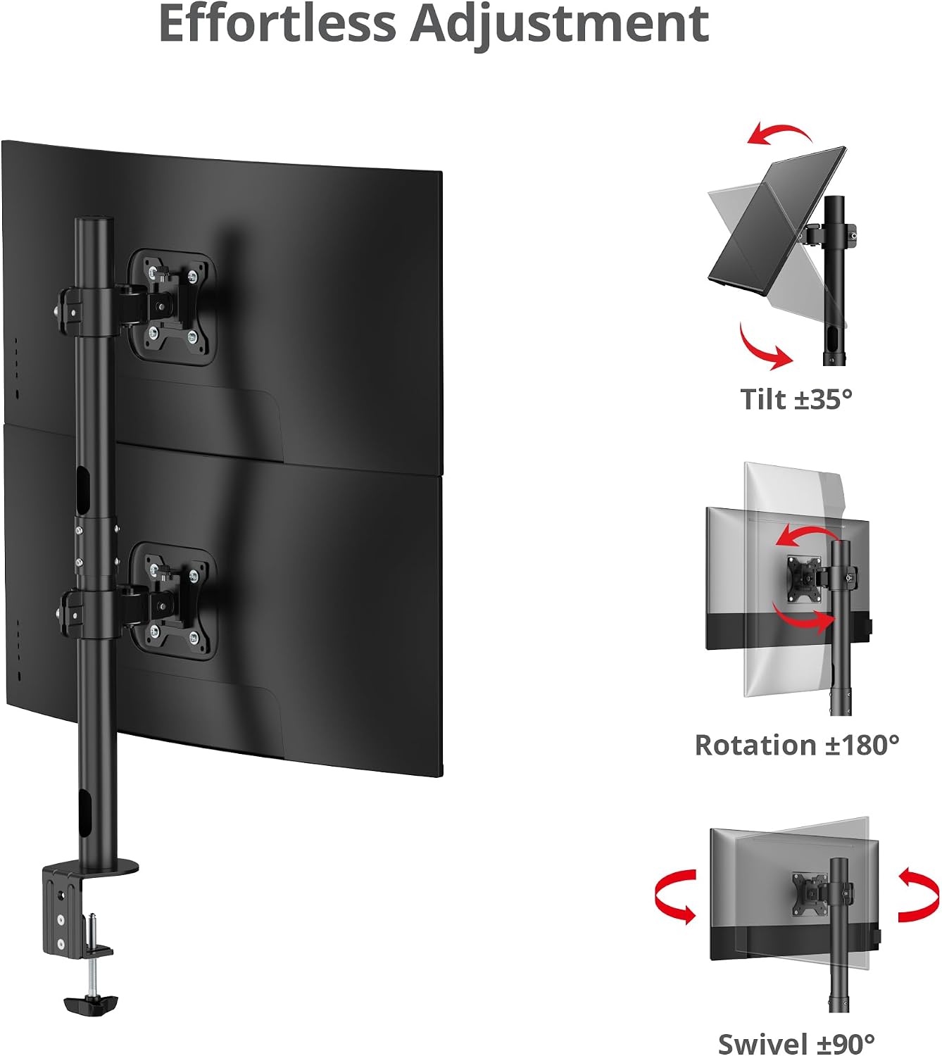SIIG Dual Vertical Monitor Stand- Black, Fits 13-38' Screens- Up to 26.5 lbs- 31.5' Height Adjustable Pole- Quick-Release VESA- Cable Management -C-clamp/Grommet -VESA Plate 75/100(CE-MT5G11-S1)