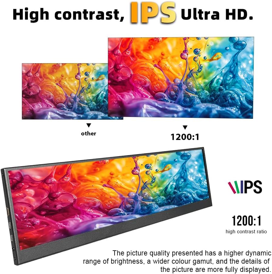 14.1 inch Stretched Bar Ultrawide Portable Monitor Type C HDMI 1920x550 IPS Computer Secondary Screen Aida64 CPU GPU External mini Bar LCD Display for PC Case Monitoring