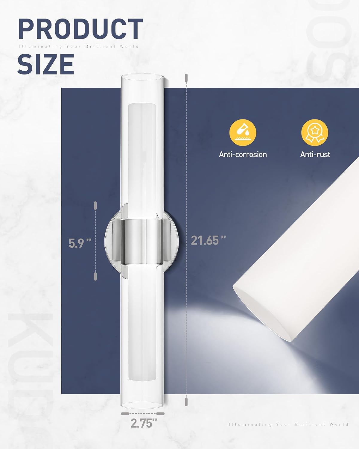 kudos Brushed Nickel Modern Sconces Wall Lighting, Bathroom sconces Set of 2 with Clear Glass and Frosted Glass, Modern LED Vanity Light for Bathroom, 3000K/4500K/6000K Adjustable,KDVL06-BN-2-2PK