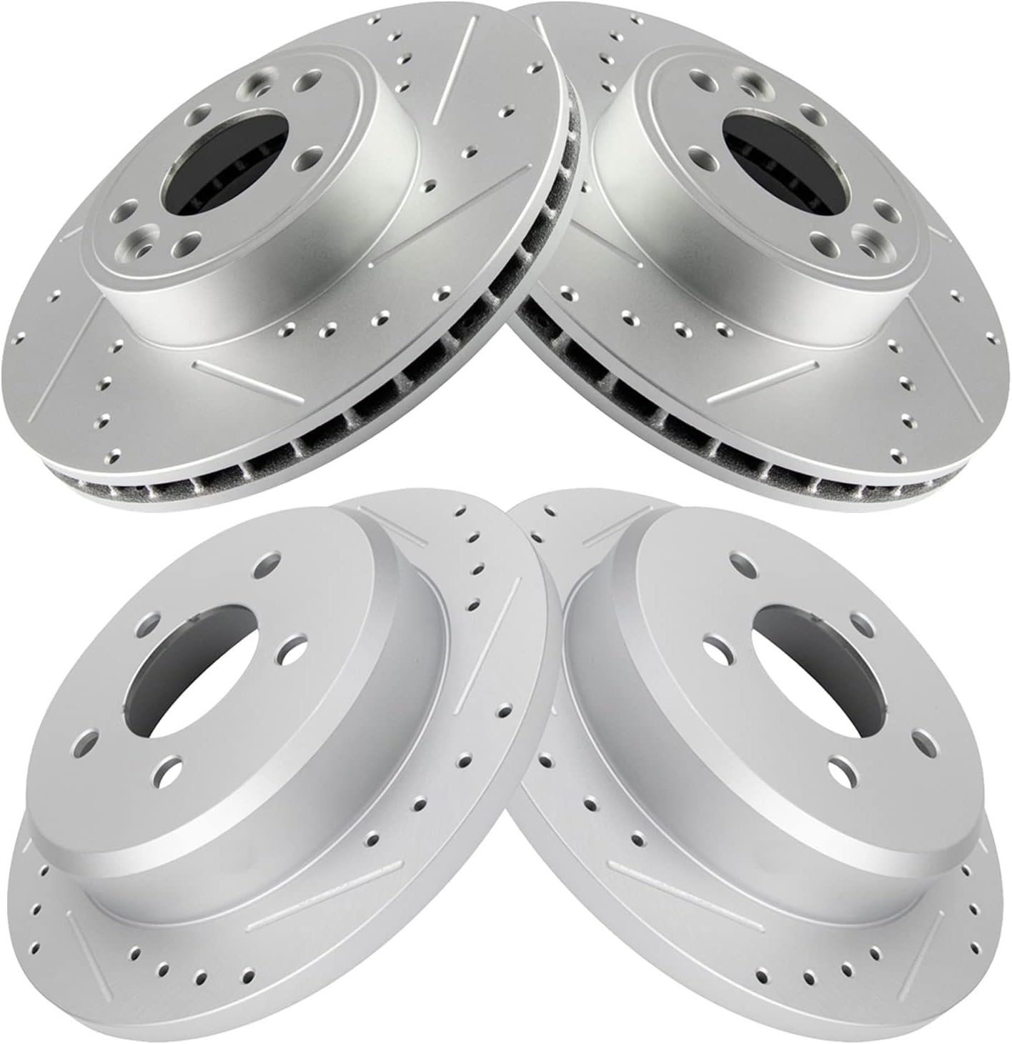 TRQ Performance Front and Rear Brake Rotor Set G Coated Drilled and Slotted Compatible with 1998-2002 Ford Crown Victoria Lincoln Town Car Mercury Grand Marquis