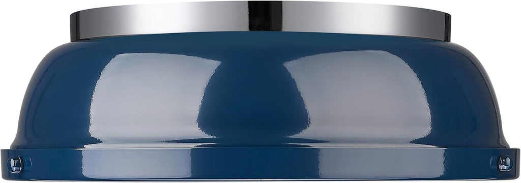 Golden Lighting Duncan 14' Flush Mount in Chrome with Matte Navy- Flush Mount Ceiling Light, Ceiling Light Fixture