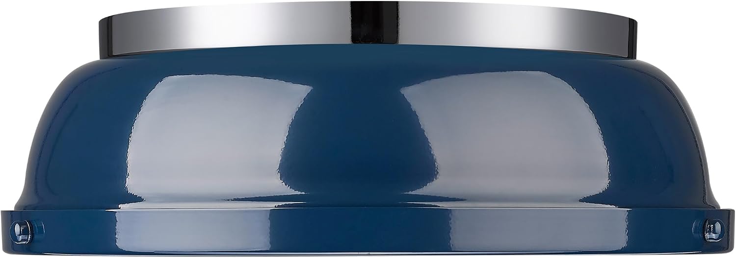 Golden Lighting Duncan 14' Flush Mount in Chrome with Matte Navy- Flush Mount Ceiling Light, Ceiling Light Fixture