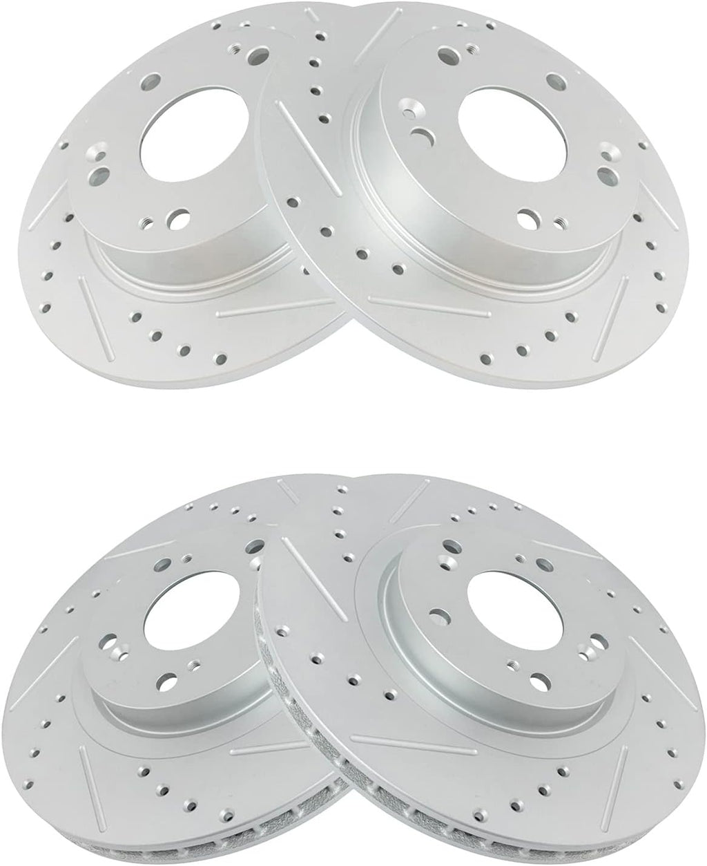 TRQ Performance Front and Rear Brake Rotor Set G Coated Drilled and Slotted Vented Solid Compatible with 2006-2015 Honda Civic 2013-2015 Acura ILX