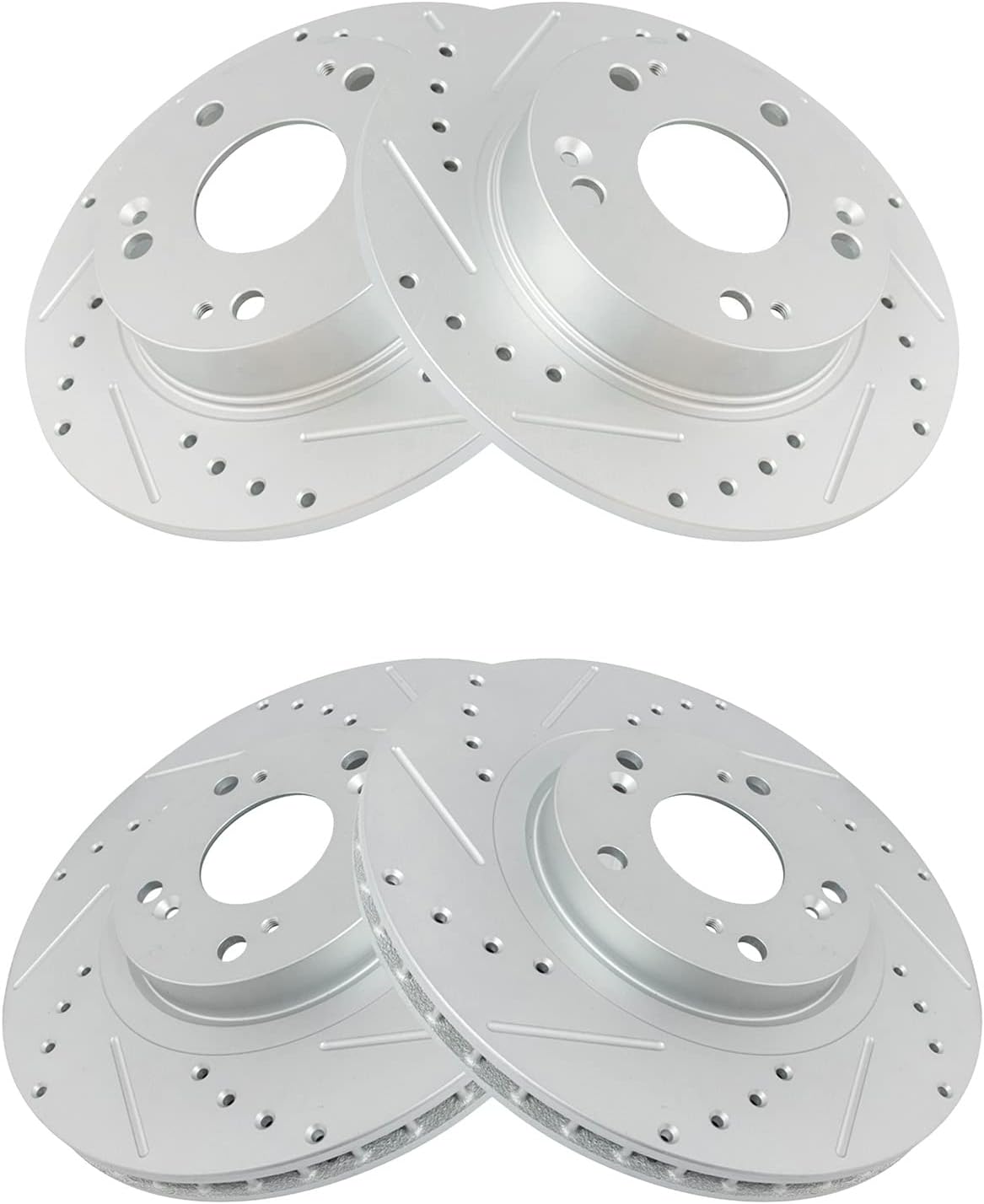 TRQ Performance Front and Rear Brake Rotor Set G Coated Drilled and Slotted Vented Solid Compatible with 2006-2015 Honda Civic 2013-2015 Acura ILX