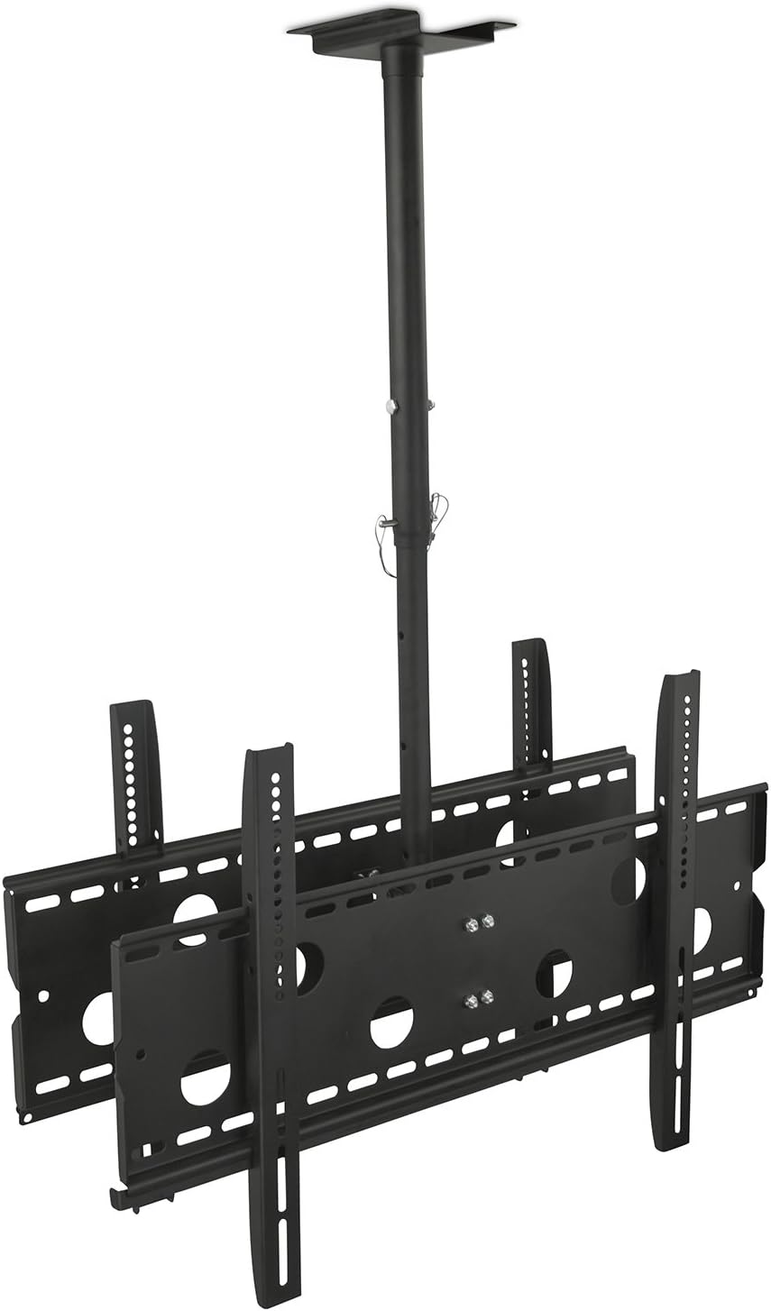 Mount-It! Dual TV Ceiling Mount – Commercial Back-to-Back Ceiling TV Bracket for 37–75' Screens, 360° Swivel, 20° Tilt, VESA 800x450, 175 lb/Side, Height Adjustable, Locking Bar, Heavy-Duty Steel