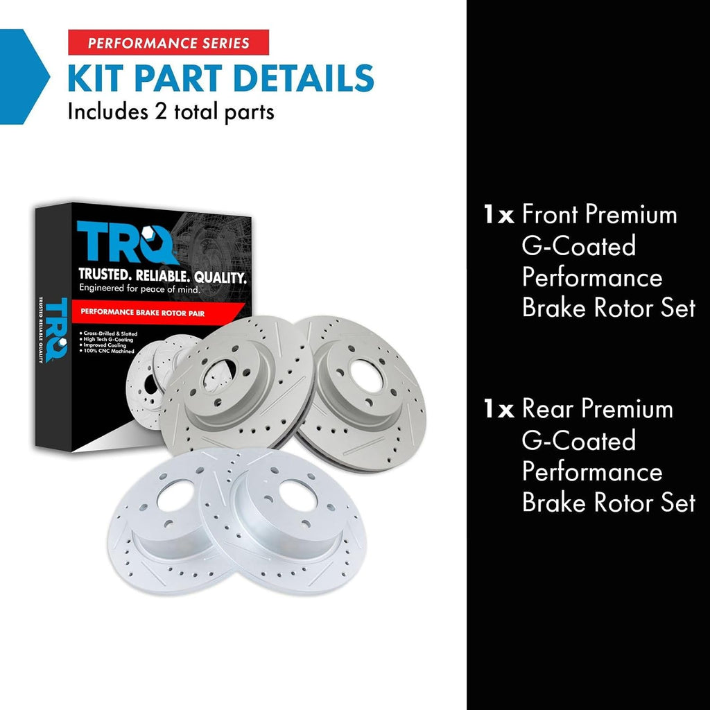TRQ Performance Front and Rear Brake Rotor Set G Coated Drilled and Slotted Compatible with 2013-2017 Ford C-Max 2013-2016 Escape