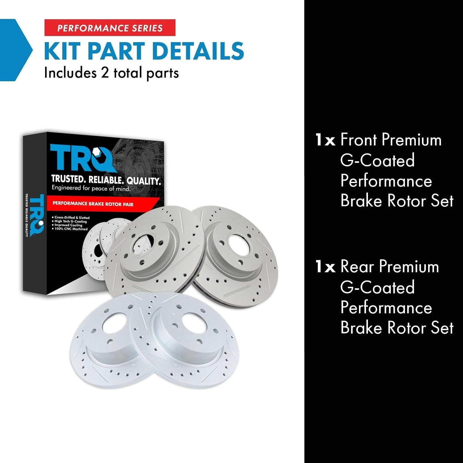 TRQ Performance Front and Rear Brake Rotor Set G Coated Drilled and Slotted Compatible with 2013-2017 Ford C-Max 2013-2016 Escape