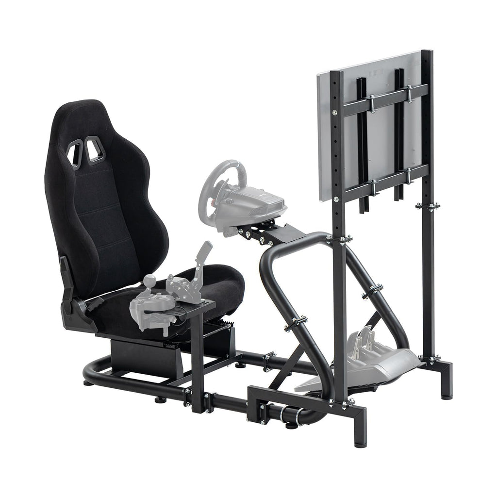 Marada Racing Simulator Cockpit with Monitor Stand Fit for Thrustmaster T500 T3PA,for PXN,for Logitech G923 G920,for FANTEC,Stable Strong Driving Cockpit with Black Seat,Not Included Wheel and Pedal