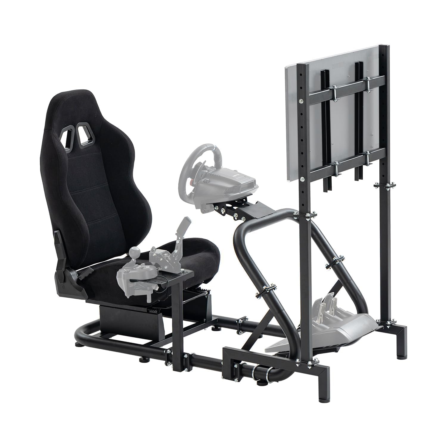 Marada Racing Simulator Cockpit with Monitor Stand Fit for Thrustmaster T500 T3PA,for PXN,for Logitech G923 G920,for FANTEC,Stable Strong Driving Cockpit with Black Seat,Not Included Wheel and Pedal