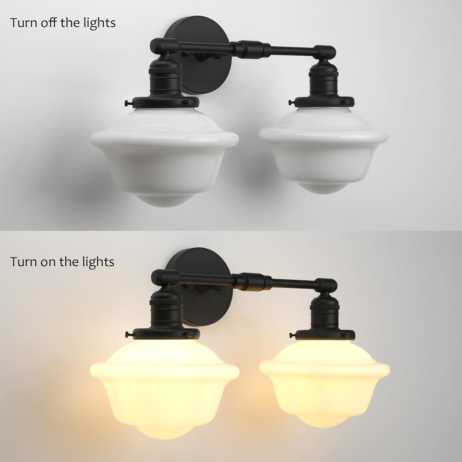 Pathson 2-Lights Milk White Glass Wall Sconce Lights, Modern Classic Wall Vanity Lighting for Living Room Bathroom Bedroom