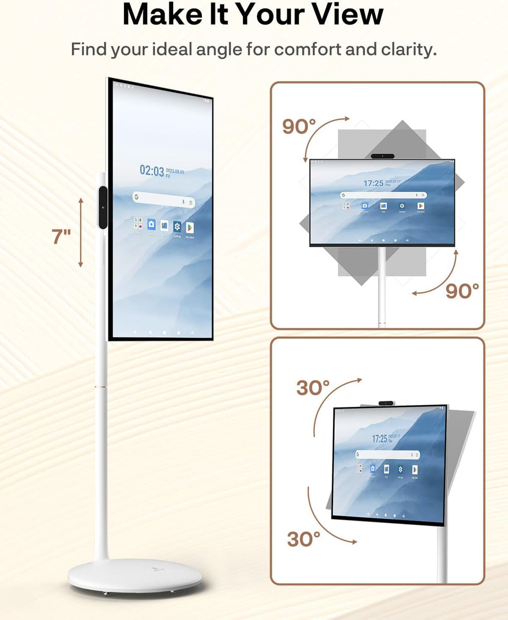 SYLVOX 32' Smart Rolling Display with Stand, Portable Touchscreen Monitor for Streaming TV Apps, Built-in 4-5H Battery, 1080P with 8MP Removable Webcam for Home, Office & Entertainment