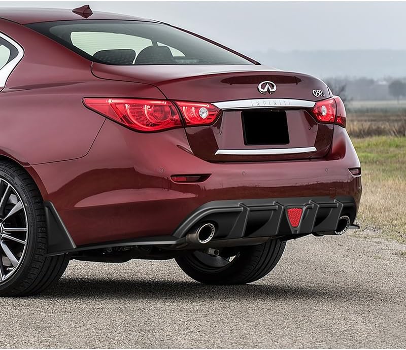 Stay-Tuned Rear Bumper Diffuser Spoiler Lip W/LED Brake Light Compatible with Infiniti Q50 2014 2015 2016 2017, Auto Body Kit Replacement Parts, Car Mods Exterior Accessories (Red Lens Brake Light)
