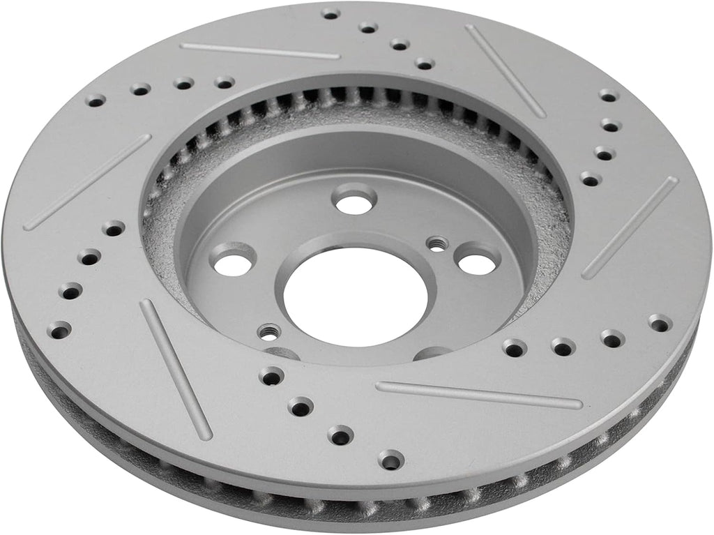 TRQ Performance Front and Rear Brake Rotor Set G Coated Drilled and Slotted Compatible with 2011-2013 Lexus CT200h 2010-2015 Toyota Prius 2012-2015 Prius Plug-In
