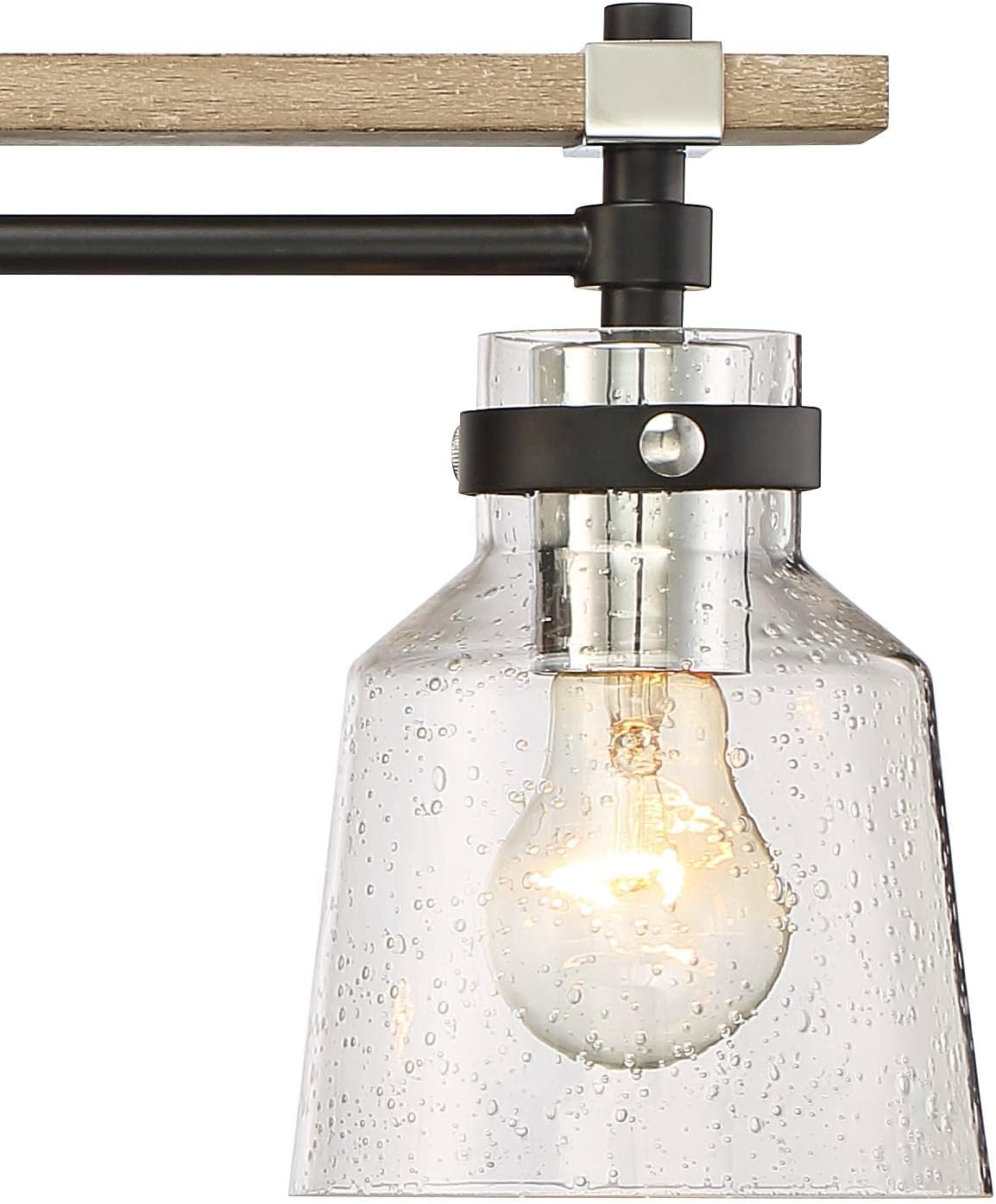 Possini Euro Design Broadway Modern Industrial Wall Light Black Painted Faux Wood Hardwired 32' 4-Light Fixture Clear Seedy Glass Shade for Cottage Core Bedroom Bedside Bathroom Vanity Living Room