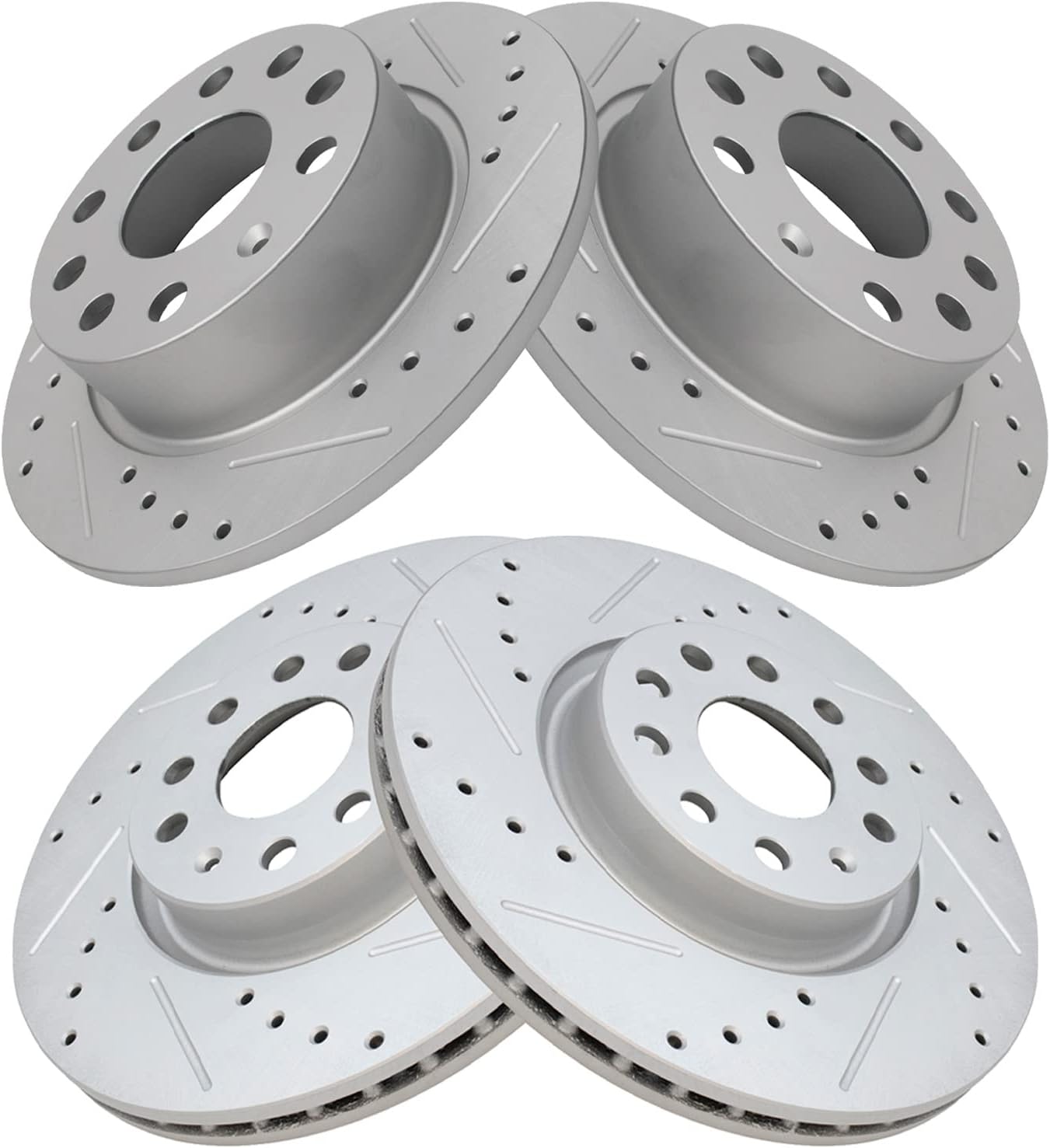 TRQ Performance Front and Rear Brake Rotor Set G Coated Drilled and Slotted Compatible with 2011-2013 Audi A3 2011-2013 A3 Quattro 2009-2013 Volkswagen Eos 2013-2017 Beetle 2011-2018 Jetta